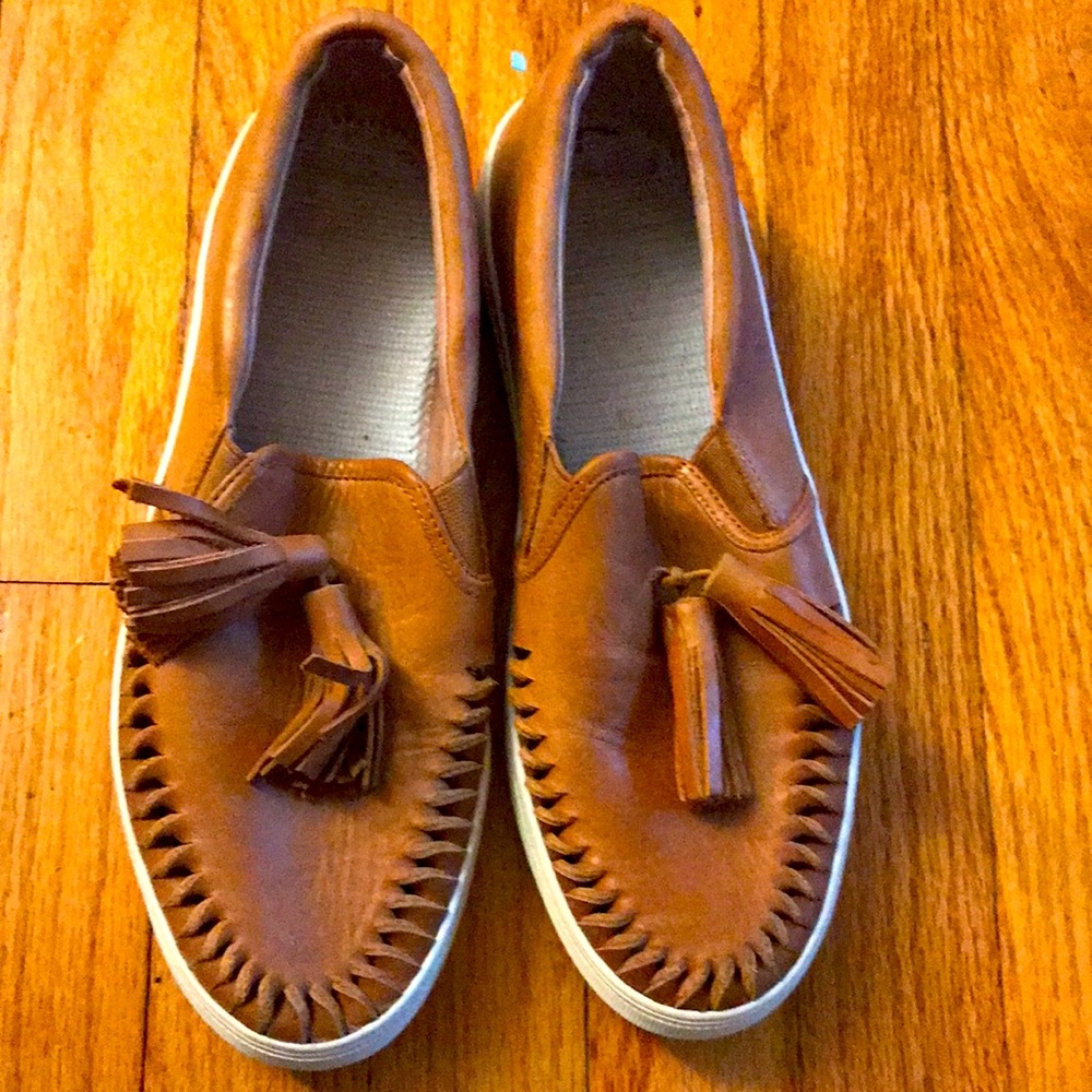 Vine Camuto Leather Tassel Slip On Sneakers